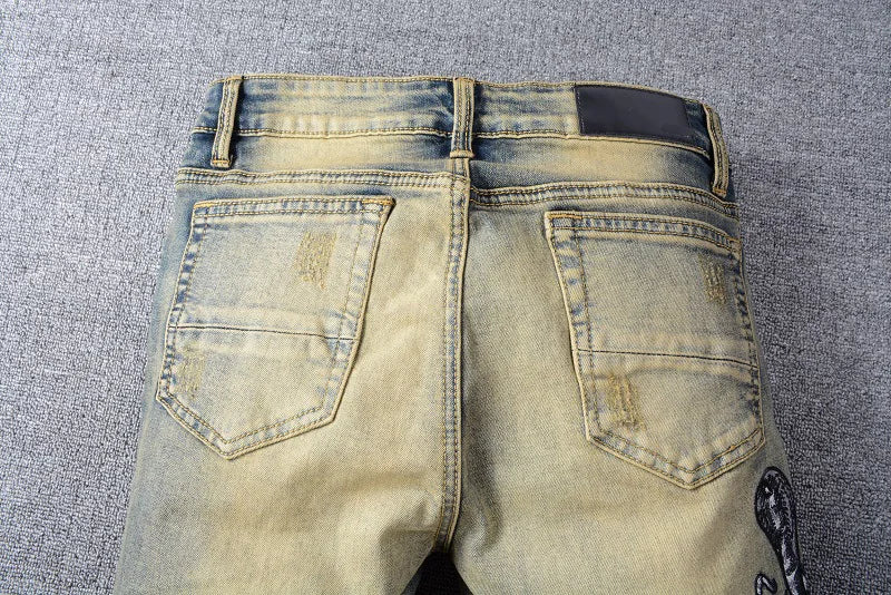 high 2023 brand new classical luxurious embroidered chemist cobra snake jeans cotton denim pants comfort casual jeans 28 40 73 unique jeans style 2778