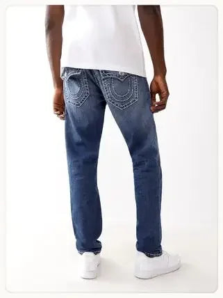 true religion y2k gothic vintage hip hop street leisure denim pants fashion embroidered straight leg wide leg jeans men clothing unique jeans style 4148