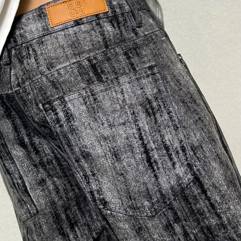 mens streetwear fashion hip hop vibe casual retro tie dyed denim pant jeans cityboy black gray straight jeans trousers unique jeans style 3046