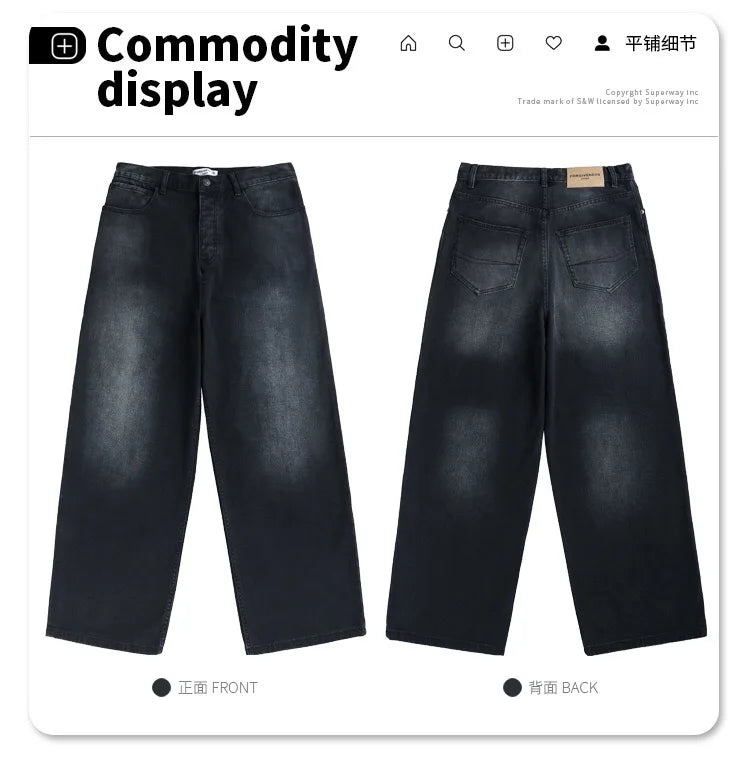 24Spring wash black ash straight tube baggy jeans