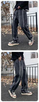 men streetwear brand fashion hip hop loose casual straight stripe motorcycle denim jeans pant cityboy y2k jeans trousers unique jeans style 2531