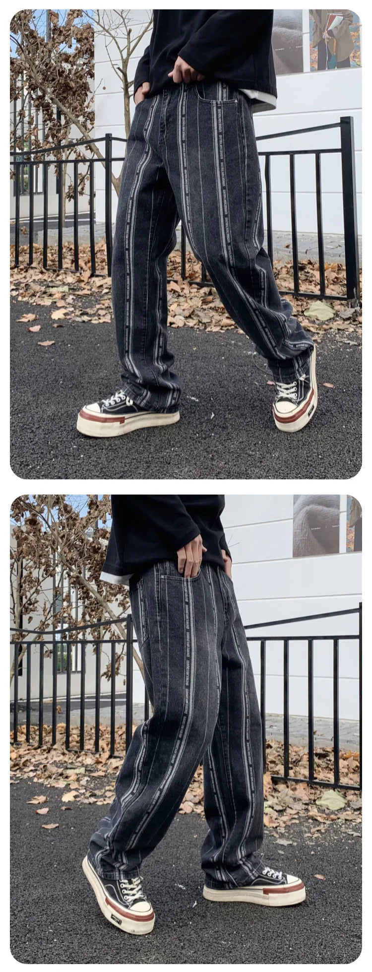 men streetwear brand fashion hip hop loose casual straight stripe motorcycle denim jeans pant cityboy y2k jeans trousers unique jeans style 2531