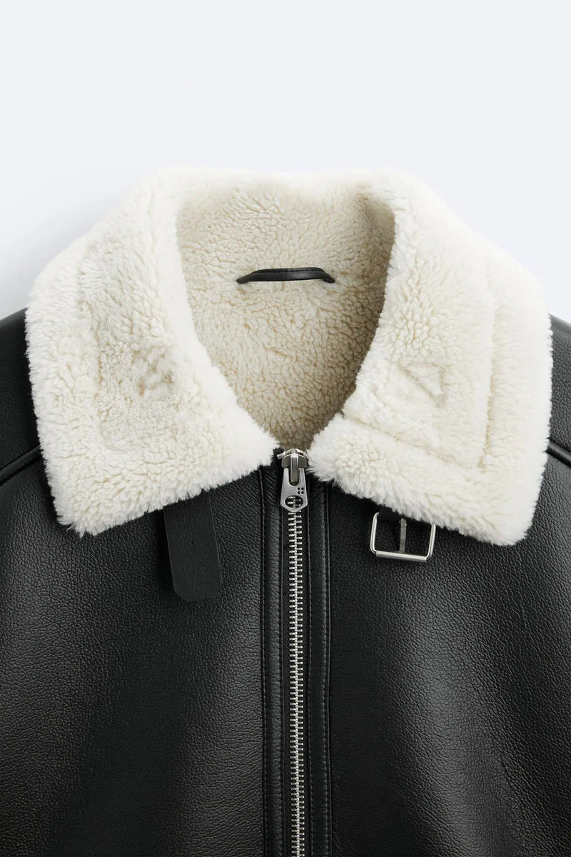 Warm Winter High-quality Lapel Suede Cashmere Piping Double-sided Motorcycle Punk Leather Jacket For Men