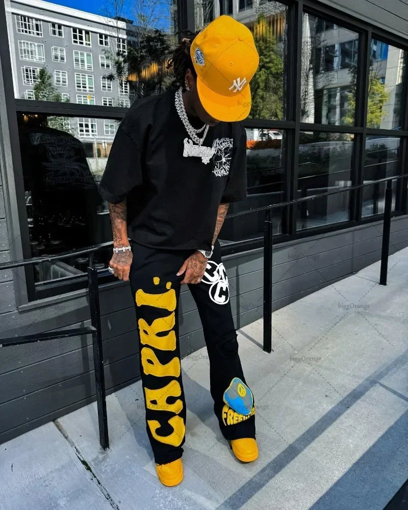 european and american new embroidered oversized trousers men y2k trendy hip hop knitted pants loose casual wide leg pants women unique default style 3621