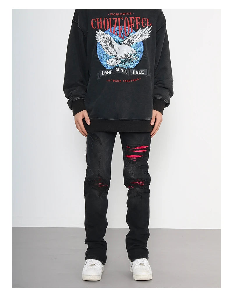 knee ripped patchwork jeans for men hip hop skinny biker taped jean trouser slim fit black denim pants fashion streetwear jogger unique joggers style 3015