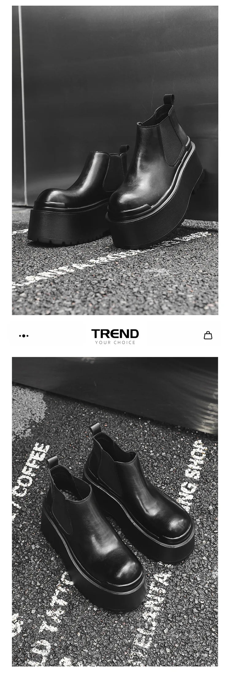 Increase Chelsea Men's Streetwear Fashion Thick Soled Platform Leather Casual Shoes Luxury Designer Boots Shoe for Men