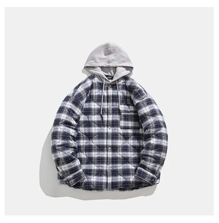 Winter Quilted Thick Plaid Hooded Jacket Men Wmen Streetwear Fashion Oversize Loose Casual Hoody Jacket Padded-cotton Parka Coat