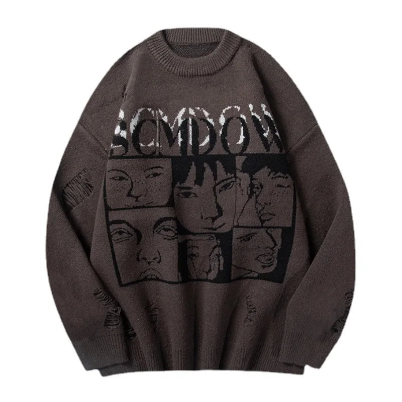 hip hop knitted anime oversized sweater mens ripped sleeve pullover streetwear unisex new casual loose sweaters jumpers knitwear - oversized streetwear hoodie, graphic printed hoodie for men and women, anime inspired graphic hoodie