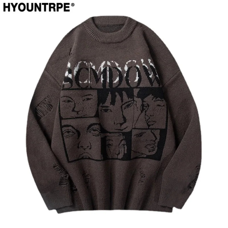 hip hop knitted anime oversized sweater mens ripped sleeve pullover streetwear unisex new casual loose sweaters jumpers knitwear - oversized streetwear hoodie, graphic printed hoodie for men and women, anime inspired graphic hoodie