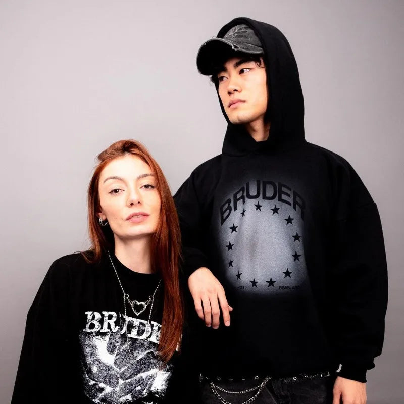 Y2K American Hip Hop Rock Dark Style Oversized Hoodie Men Street Haraj
