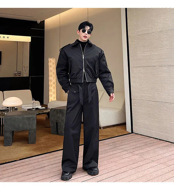 men 2 pieces sets quilted short cargo jacket pant autumn winter korean streetwear casual thicken bomber coat trousers suits unique cargo style 2765