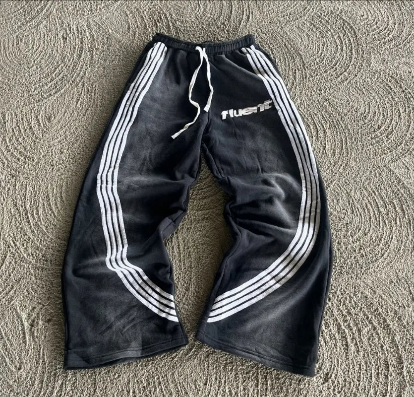 y2k american hip hop rock fashion letter striped nine point pants street fashion brand harajuku retro oversized couple trousers unique default style 3425