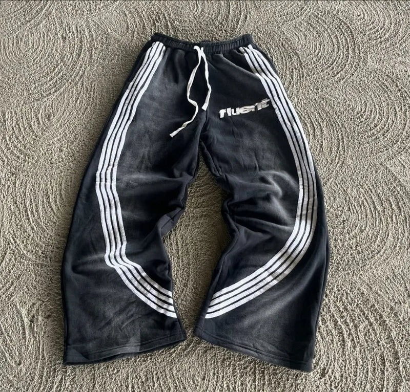y2k american hip hop rock fashion letter striped nine point pants street fashion brand harajuku retro oversized couple trousers unique default style 3425