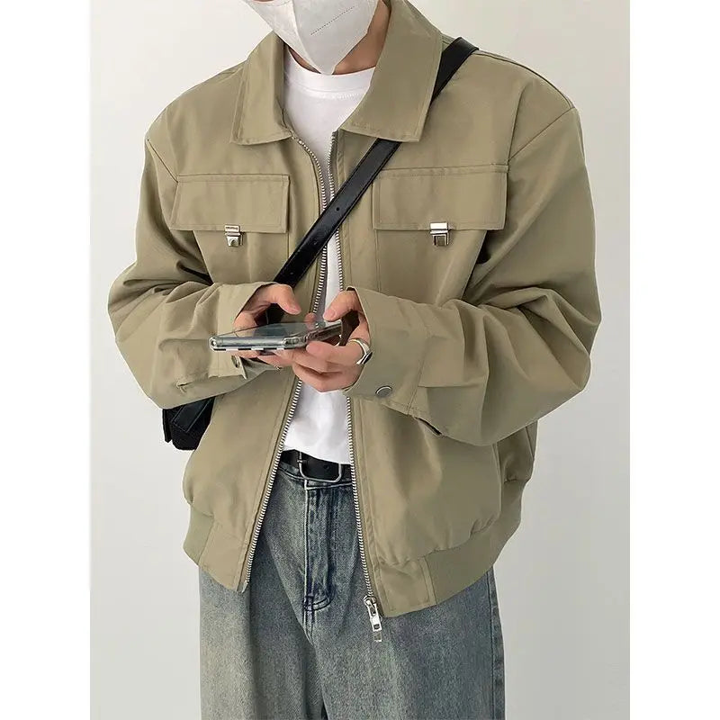 Season Fashionable Retro Airplane Jacket Men's Loose Street Y2K Niche Shoulder Pad Lapel Jacket