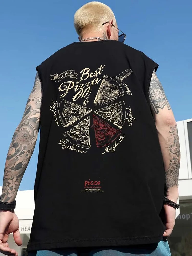 Sadcore Crying character – New Anime Cartoon Pizza Print Tank Tops Men 2024 Summer Hip