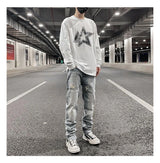 original tie dyed ripped flared denim jean for men streetwear washed hole casual stacked jeans pants mens slim fit jeans 2023 unique jeans style 3742