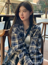 Power Wear Plaid Shirts Women Idle Sle Retro Cardigan Shirt Outerwear Long sleeve Top Spring and Autumn New women shirt blouses