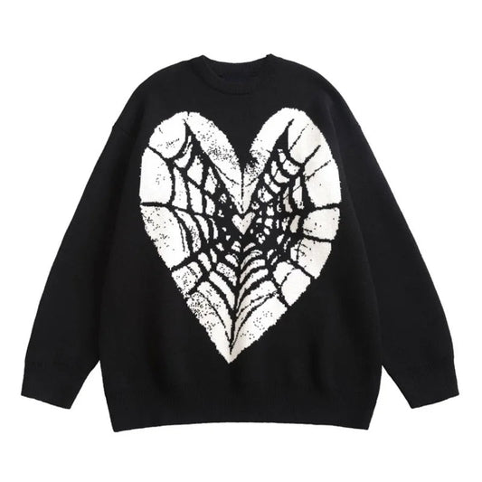 hip hop knitted sweater men winter o neck anime spider web pattern pullover streetwear casual loose sweater warm jumper knitwear - bold artwork streetwear hoodie, high quality cotton hoodie, graphic printed hoodie for men and women