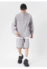 quick drying two piece set men loose casual street sweatshirt shorts y2k stand collar casual loose lightweight suits american unique shorts style 490