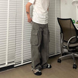 y2k streetwear tassel multi pocket jeans for men straight solid baggy cargo pants pantalones hombre casual denim trousers unique cargo style 764