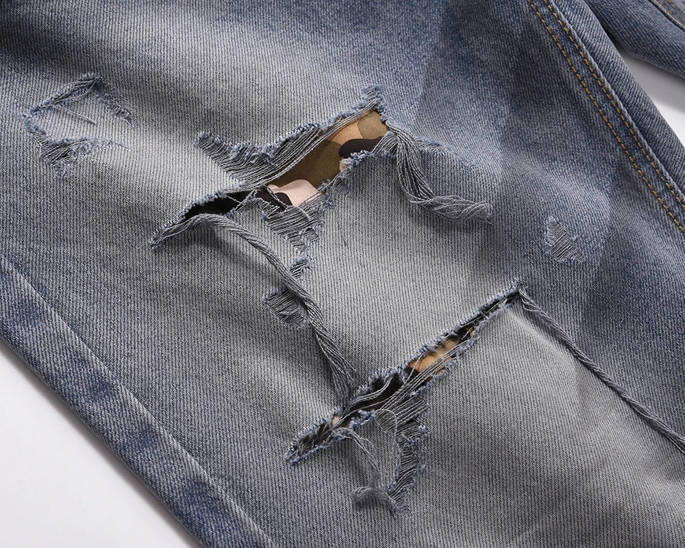 washed hole patchwork frayed blue baggy jeans mens straight y2k ripped pantalones hombre denim pants streetwear loose cargos utility cargo pants