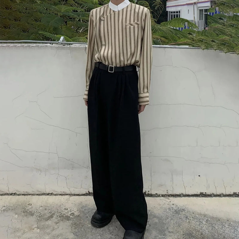 mens trousers business solid color casual trousers autumn british simple commuting retro straight pants mens clothing 2024 urban fashion pants