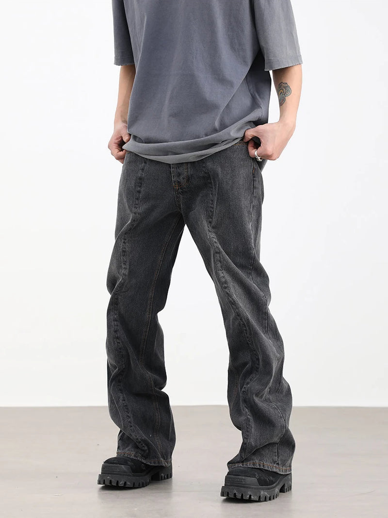 contorted fold design denim jean pants men straight biker jeans trousers 2023 fashion motorcycle unisex hip hop pants y2k pants unique jeans style 4178