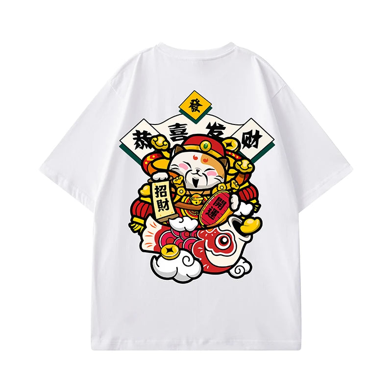 Glitchcore Chrome print – Chinese God Of Wealth Printed T Shirts For Men Creativity