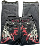 american y2k new fashion pattern embroidered spot straight jeans men street hip hop retro loose wide leg pants couple punk jeans unique jeans style 2936