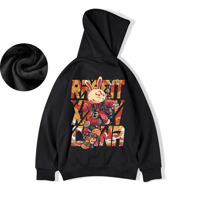Anime Skateboard Rabbit Print Hoodies Mens Japanese Y2K Hoodie Sweatshirt