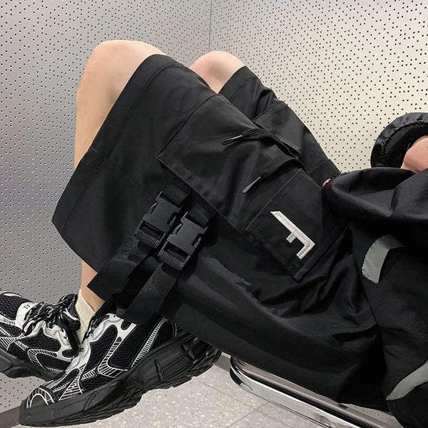 american fashion high street functional cargo shorts mens 2024 summer trendy design casual quarter pants loose straight pants multi-pocket cargos