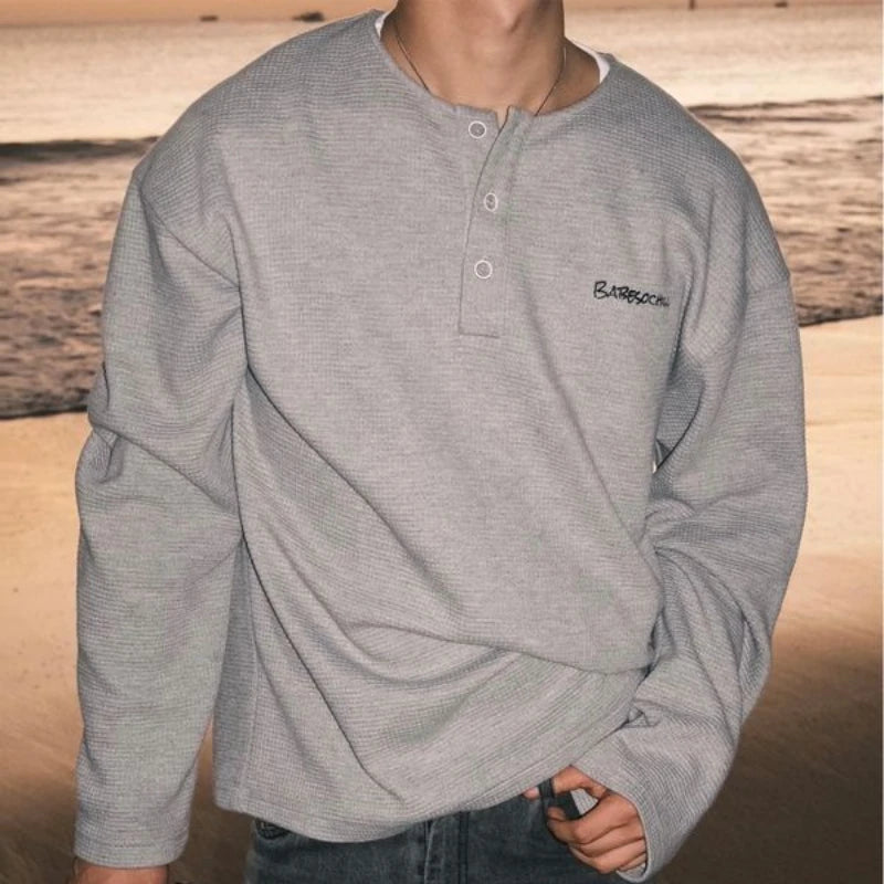 Trendy Korean Style Personalized Floral Gray Waffle Print Long-sleeved Autumn American Men's Women's Y2K Round Neck Sweatshirt
