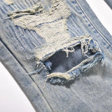 mens high street denim jean pants new casual blue slim ripped holes straight zipper jeans trousers hip hop streetwear joggers unique joggers style 754