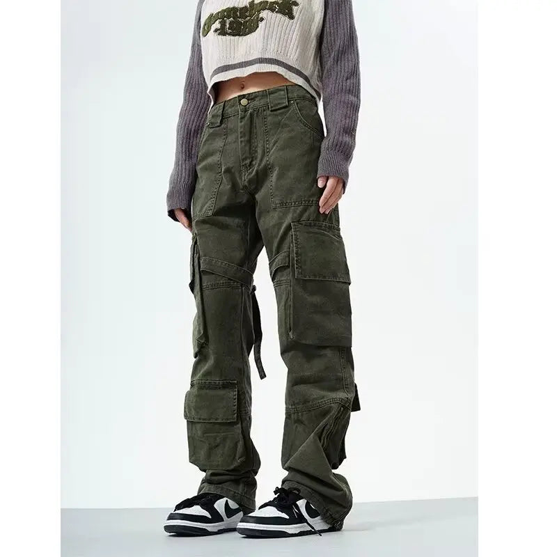 couple cargo pants hip hop high street retro american style vintage multi pocket casual pants 2024 new style streetwear y2k jean combat utility trousers