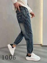 2024 autumn tapered jeans drawstring hip hop baggy designer streetwear mens clothing stylish casual denim harem jeans for men vintage washed jeans