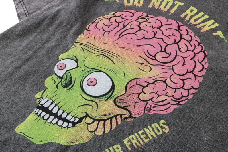 Y2k Aesthetic print tee – Men Punk T Shirt Hip Hop Funny Brain Zombie Print Distressed