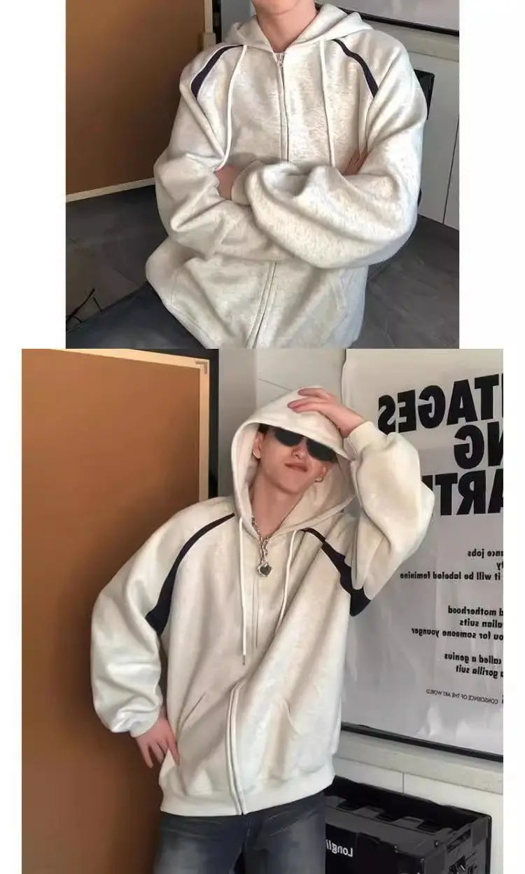 Trendy Cool Korean Hooded Jacket Men Ins Trendy High Street Cardigan Sweatshirt Spring Autumn Y2K