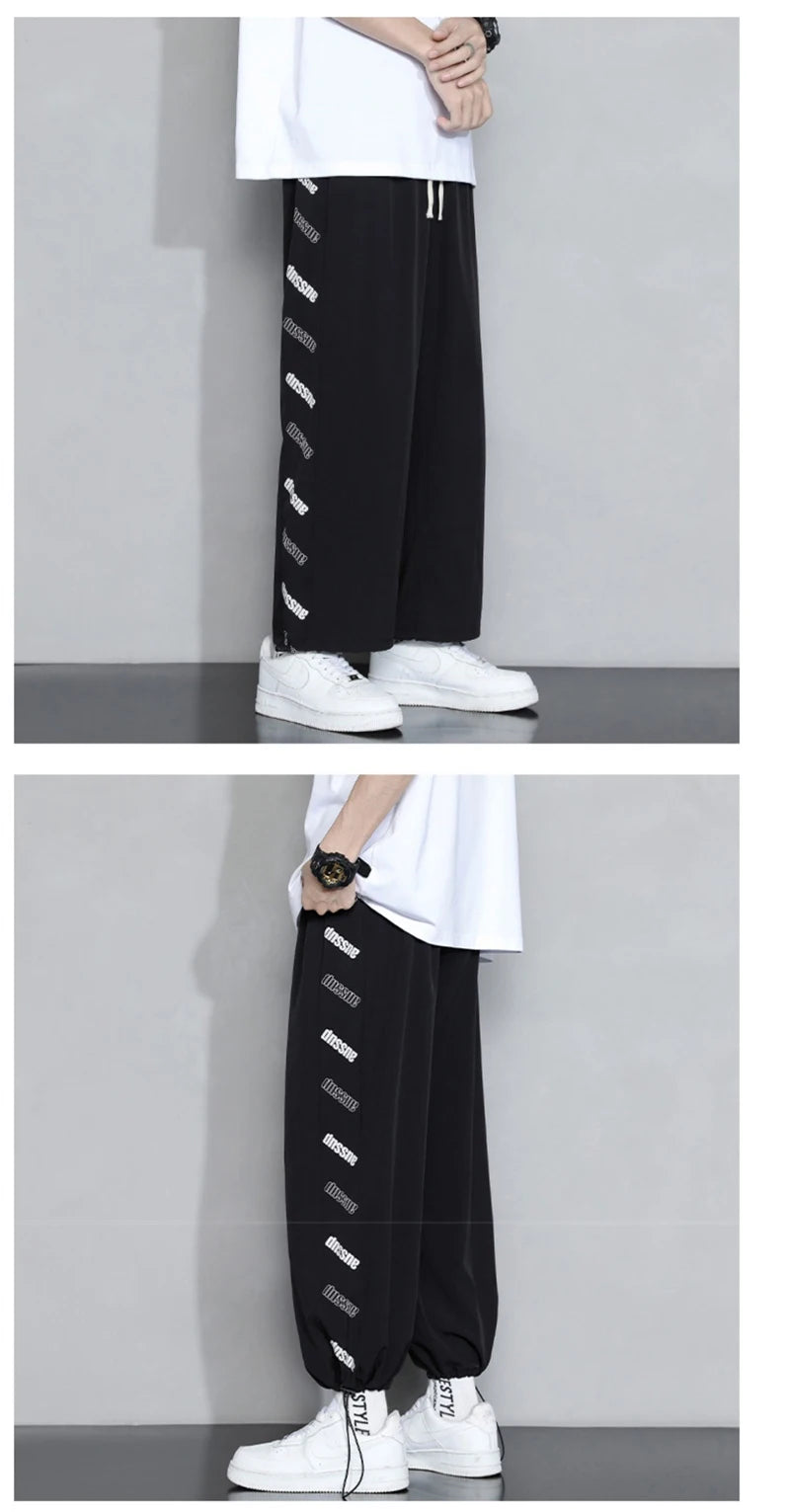 summer side letter printed straight pants mens drawstring sports joggers sweatpants y2k streetwear baggy casual trousers unique joggers style 907
