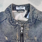 winter street style featuring collarless wash denim motorcycle jacket design – premium quality jacket for men