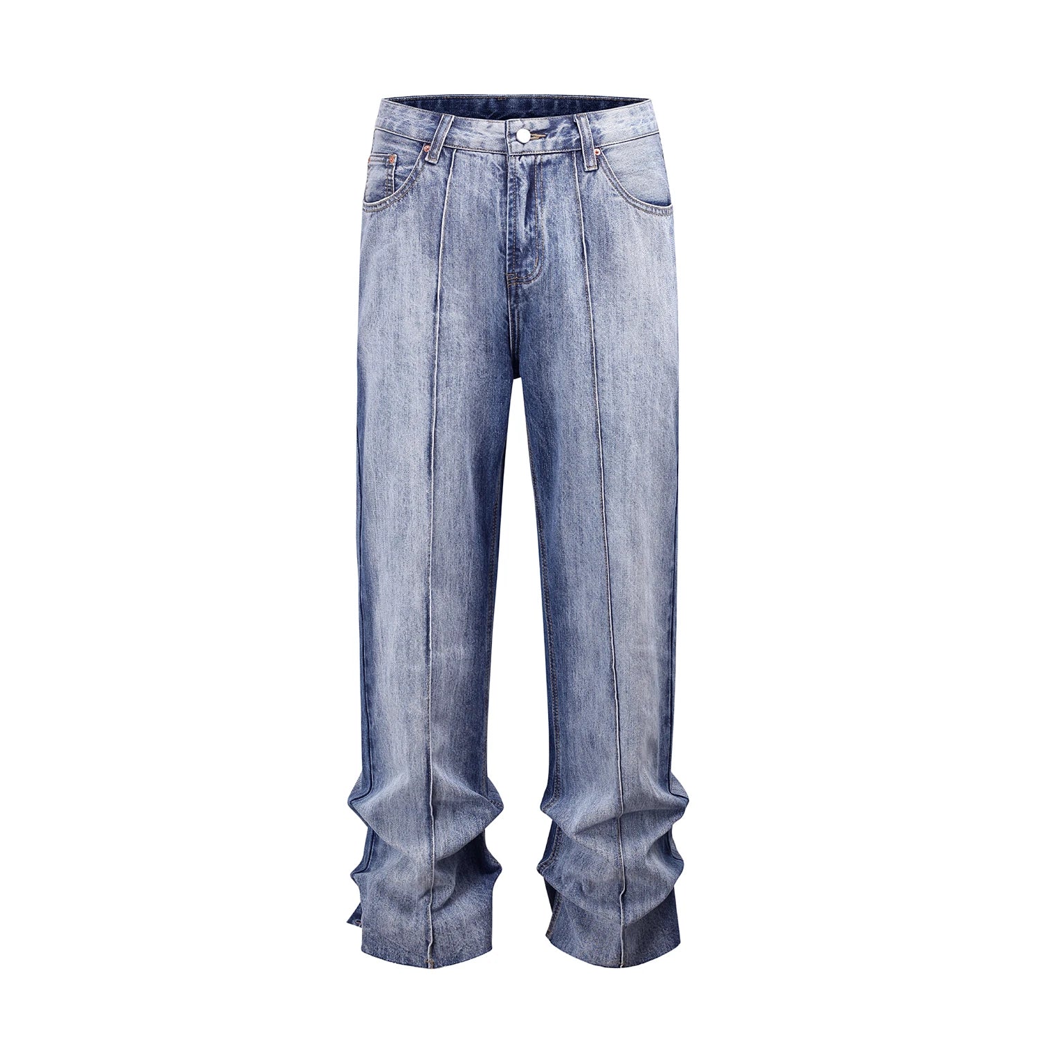 american vintage trendy deconstructed ruffled denim jeans mens flared distressed jeans pants high street straight jeans for male urban skinny jeans