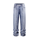 american vintage trendy deconstructed ruffled denim jeans mens flared distressed jeans pants high street straight jeans for male urban skinny jeans