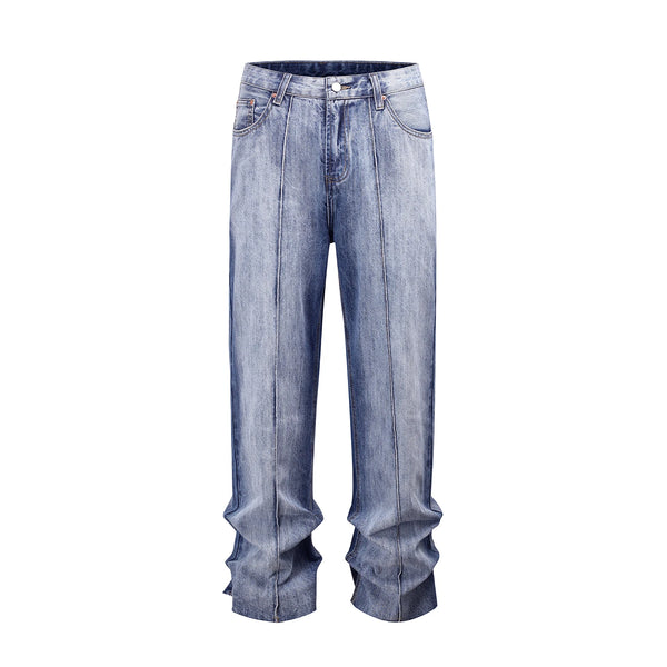 american vintage trendy deconstructed ruffled denim jeans mens flared distressed jeans pants high street straight jeans for male urban skinny jeans