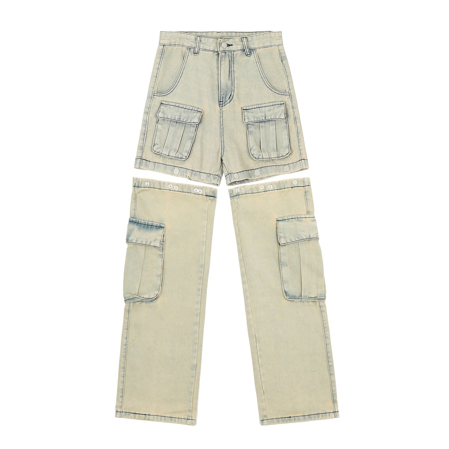 american retro buttons detachable design wide cargo jeans mens womens straight leg pants hip hop washed jeans overall 2023 unique cargo style 904