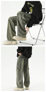 2024 new hip hop wide leg jeans for men washed distressed baggy denim trousers high street deconstruction cargo jean y2k pants unique cargo style 453