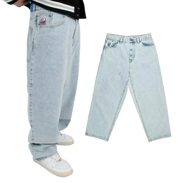 polar jeans big boy for men and women y2k hip hop cartoon embroidery retro blue wide pants gothic high waist wide pants stacked flare jeans