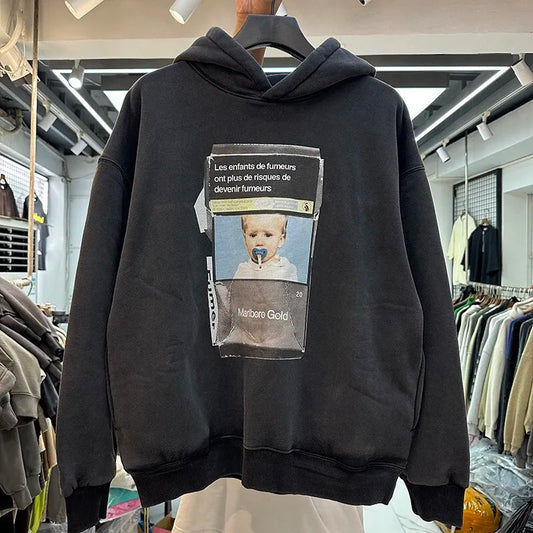 Classic 90s skater hoodie with grunge distressed fabric