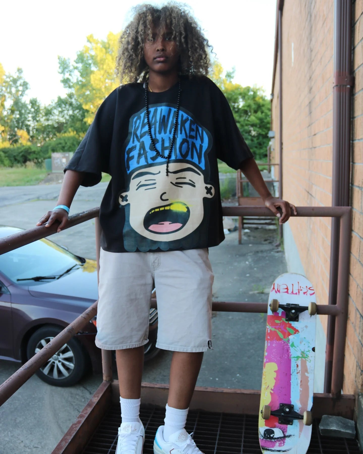 bold harajuku glitchcore shirt with oversized cartoon blocks