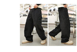 men american streetwear fashion loose casual hip hop wide leg black denim baggy jeans pants man y2k cargo jeans trousers unique cargo style 2336