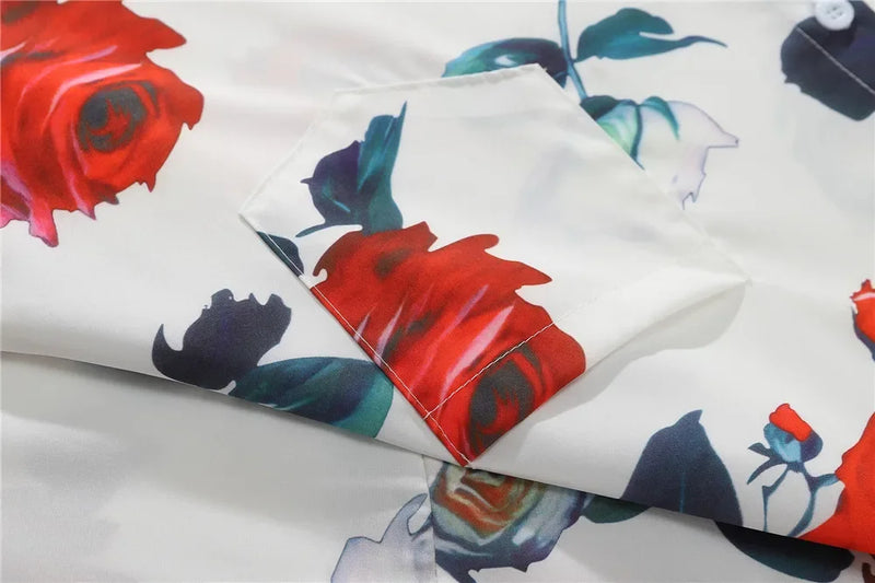 Dark Icon Floral Loose Men's Shirt Long Sleeve Autumn Oversized Shirt Man Black White