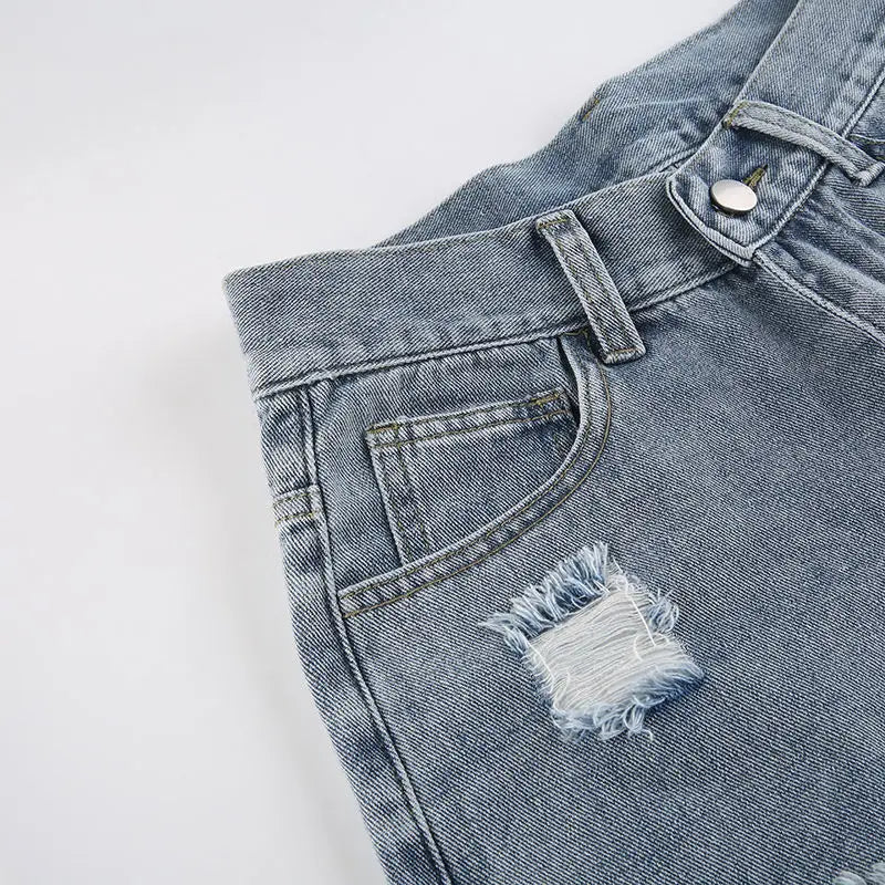 streetwear straight pants ladies ripped jeans mid waist loose wide leg pants ladies jeans y2k summer high street cargo pants unique cargo style 2743